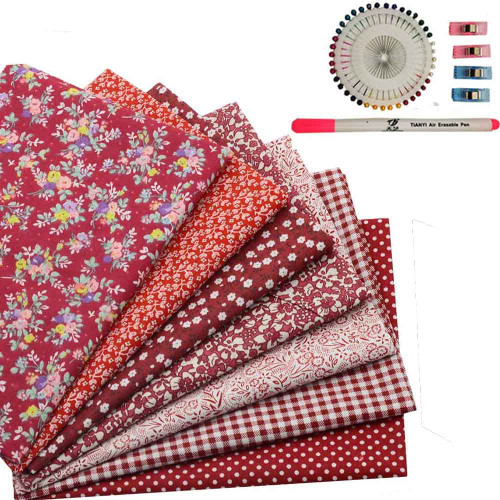 7Pieces 19.5" x 19.5" 100% Cotton Fabric Fat Quarters Fabric Bundles, Pre-Cut Floral Print Quilting Squares for DIY Sewing Scrapbooking Crafting Artcraft (Rose)