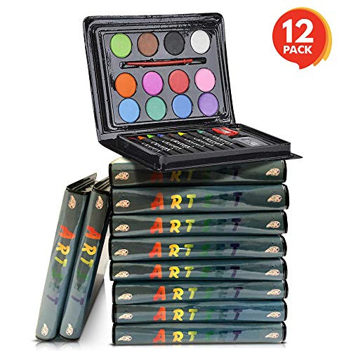 ArtCreativity Mini Art Sets for Kids (Pack of 12) | 24-Piece Kits with Watercolors, Crayons, Paint Brush & More | Fun Art Supplies/ Party Favors for Girls and Boys/ Goody Bag Fillers/ Carnival Prize