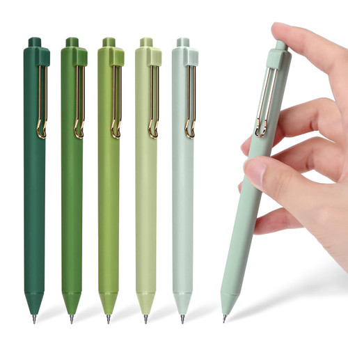 Valtiner 6Pcs Retractable Gel Ink Pens, Black 0.5mm Fine Point Aesthetic Morandi Gel Pen, Quick Dry, Smooth Writing, Journaling Note Taking School Office Supplies (Green)