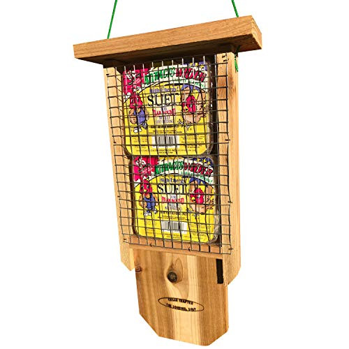 The Squirrel Shop Classic Cedar Double Suet Bird Feeder with Tail Prop and Premium Suet Cakes