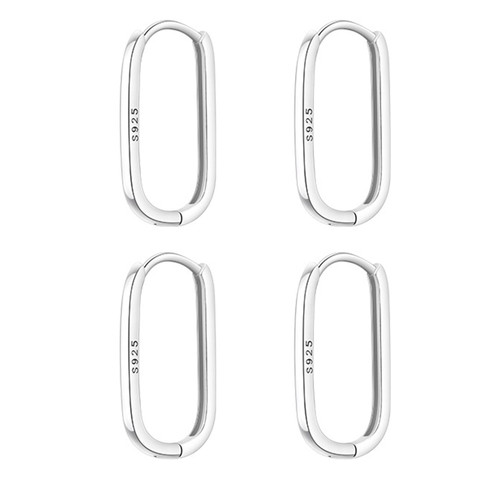 2 Pairs S925 Silver Hoop Earrings Oval Sterling Silver Hoops Rectangle Earrings,Oval Hoop Earrings for Women Paperclip Earrings,Hypoallergenic U Hoop Earrings,for Teen Girls.