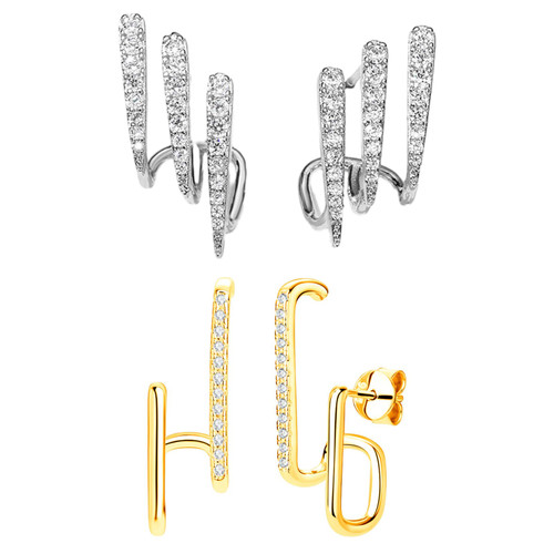 SMUOBT 2 Pairs Cute Gold Silver Cat Claw Stud Earrings for Women, Cat Claw Huggie Illusion Earrings Minimalism Ear Wrap Hoop Zircon Perforated Cuff Earrings Jewelry Gifts
