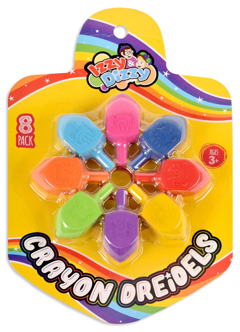 Izzy 'n' Dizzy Hanukkah Dreidel Shaped Crayons for Kids - Pack of 8 Chanukah Kids Crayon Dreidels - Chanukah Crafts & Hanukkah Gifts for Kids