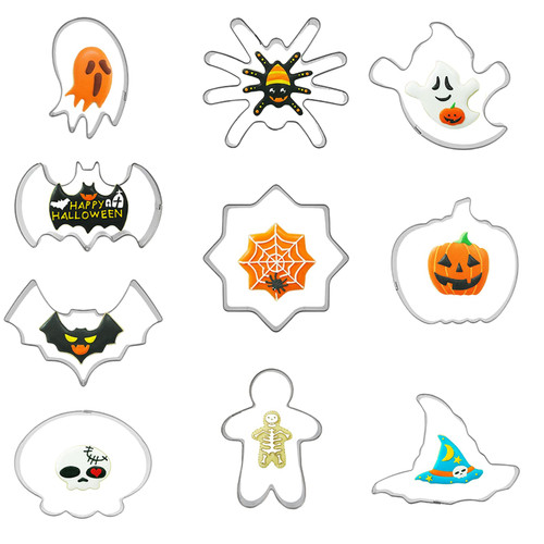 Halloween Cookie Cutters, 10 PCS Stainless Steel Cutters Molds Metal Cookie Cutters, Halloween Cookie Cutters Shapes Baking Set for Halloween Food Party Decorations