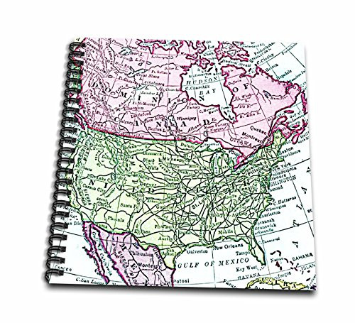 3dRose db_112937_2 Vintage Map of North America-USA Canada Mexico-Faded Look Geography Travel Maps Pink Green-Memory Book, 12 by 12-Inch