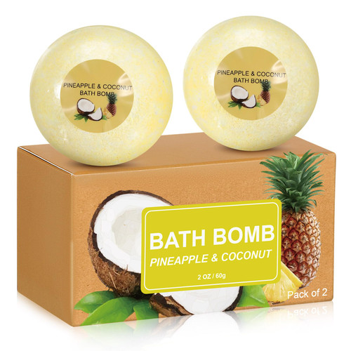 Dansib 2 Pack Christmas Bath Bombs Gifts Set with Box Natural Aromatherapy Spa Bubble Bath for Mom Women Handmade Eucalyptus Shower Bombs for Pampering Relaxation Gifts(Pineapple + Coconut)