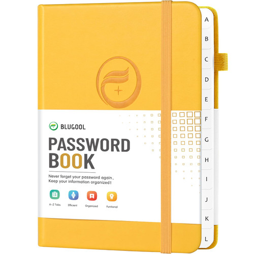Password Book with Alphabetical Tabs, Hardcover Small Password Keeper, Password Notebook Organizer for Computer and Internet Address Website Login, Gifts for Home and Office, 4.4''x 5.8'' - Yellow