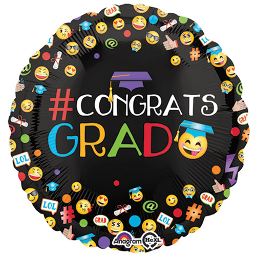 Anagram 17" Awesome Grad Emojis Foil Balloon, Multicolor Anagram 17" Awesome Grad Emojis Foil Balloon, Multicolor