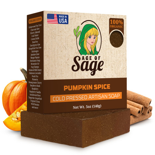 Age of Sage Fall Soaps, Natural Handmade Bar Soap Gift for Women, Face & Body Skin Care w/Shea Butter, Pumpkin Spice Scent: Pumpkin, Vanilla, Cinnamon, Nutmeg & Ginger, Single Bar