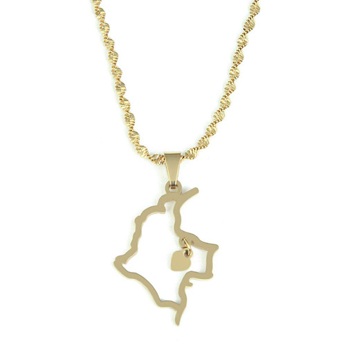 Stainless Steel Colombia Map Heart Pendant Necklace Map of Colombia (Gold Color) Stainless Steel Colombia Map Heart Pendant Necklace Map of Colombia (Gold Color)
