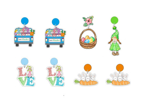 4 Pairs Cute Funny Easter Bunny Stud Earrings Lightweight Acrylic Easter Gnome Egg Bunny Carrot Drop Earrings Happy Easter Rabbit Dangle Earrings for Women Girls Holiday Jewelry Gifts-Dangle A