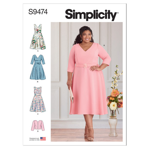 Simplicity Misses' Jacket and Dress Sewing Pattern Kit, Code S9474, Sizes 26W-28W-30W-32W, Multicolor