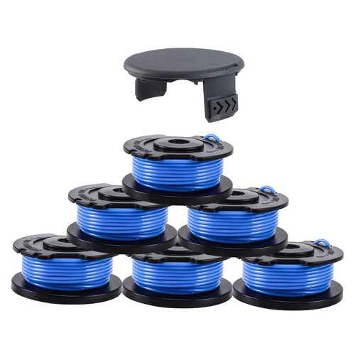 A ANLEOLIFE Weed Eater String .065'' x 16ft Single Line Replacement Spool for Greenworks Trimmers, Parts Model # 29252, 29092 (6 Spools & 1 Cap)