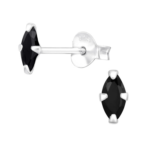 925 Sterling Silver CZ Crystal Marquise Stud Earrings, Sold as a Pair (Black)
