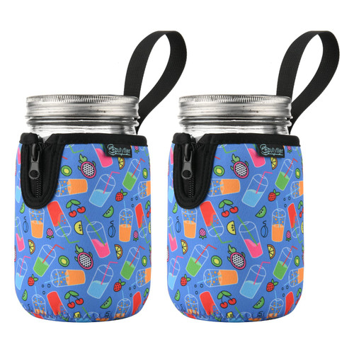 Beautyflier Mason Jars 32oz Wide Mouth Sleeve Regular Mouth Mason Jars Insulators Drinking Glass Coolers Sprouting Jars Blackout Sleeve (Fruit & Drinking)