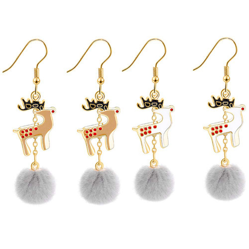 ABOOFAN 2 Pairs Earrings Elk Shape Ear Studs Exquisite Furry Ball Ear Hoop Elk Shape Ear Jewelries Creative Ear Studs Elk Shape Ear Bobs Stylish Ear Studs Chic Ear Hoops Charming Alloy
