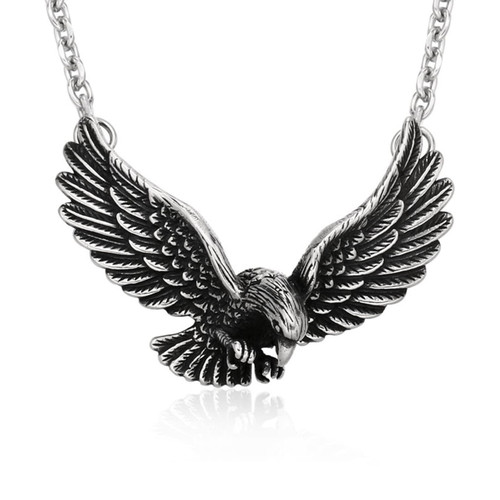 PEAS Punk Rock Stainless Steel Eagle Pendant Biker Necklace(Steel)