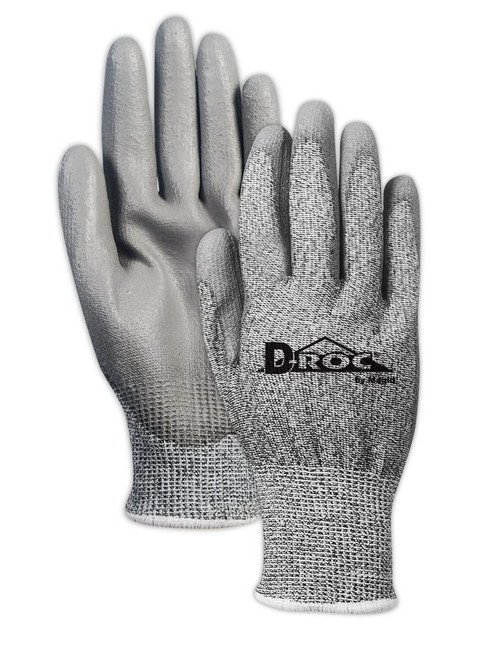 MAGID D-ROC 13-Gauge Polyurethane Palm Coated Work Gloves, 1 Pair, 8/Medium, Grey