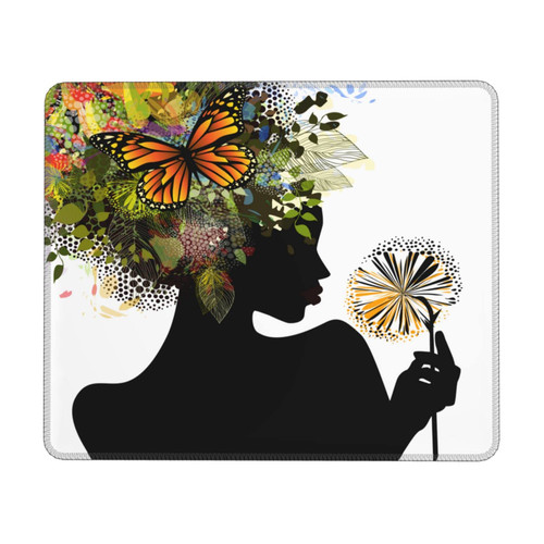 Anti-Slip Mouse Pads African American Black Girl Woman with Butterfly Design Gaming Mouse Pad for Laptops Office Computer Mouse Mat 7.9" x 9.5"