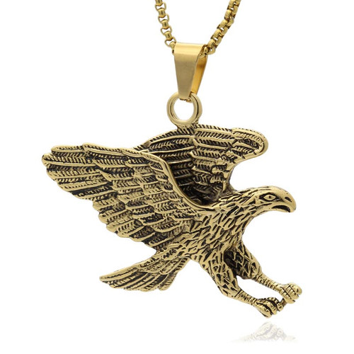 PEAS Punk Jewelry Stainless Steel Eagle Pendant Necklace(Gold)