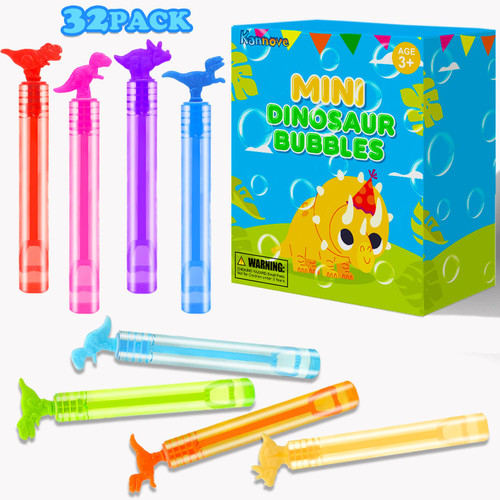 Dinosaur Bubbles Party Favors Supplies for Kids, 32 Pack Mini Pocket Bubble Wands Toys Bulk, Small Christmas Birthday Goodie Gift Bag Stocking Stuffer Fillers, Classroom Prizes Treats for Boys Girls