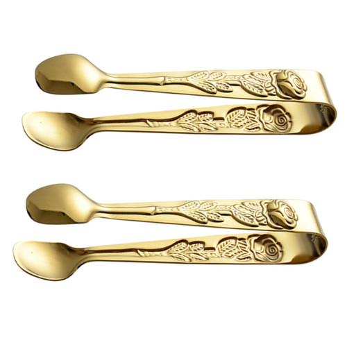 FUNOMOCYA 2pcs Stainless Steel Food Tongs mini foods kabob grill mini tongs retro tea tongs mini food tongs bbq tongs fruit stainless steel food clips ice tube clip cookie clips small steak