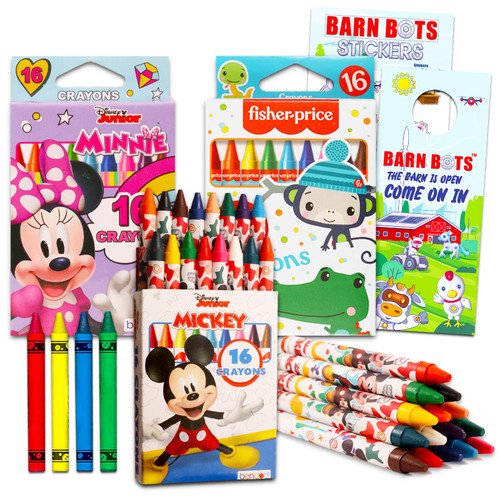 48 Mickey and Minnie Mouse Disney Crayons - 48 Non Toxic Licensed Crayons with Mickey, Minnie, Fisher Price for Party Favors, Restaurants, More
