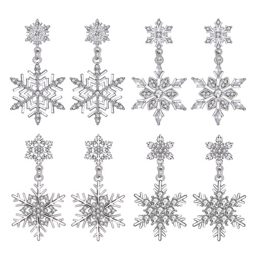 CXCraft Snowflake Earrings for Women Christmas Crystal Rhinestone Winter Party Flower Snowflake Drop Dangle Earrings Studs Xmas Holiday Gift Jewelry Set, 4 Pairs CXCraft Snowflake Earrings for Women Christmas Crystal Rhinestone Winter Party Flower Snowflake Drop Dangle Earrings Studs Xmas Holiday Gift Jewelry Set, 4 Pairs