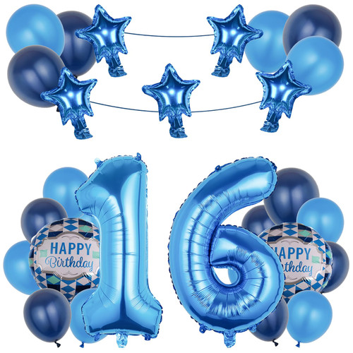 YFHVJTKO 16th Birthday Decorations Party Supplies,29 Pcs 40inch Number 16 Blue Balloons set,16th Foil Mylar Balloons Latex Balloon Decoration,16th Party Balloons,16th Anniversary Party Decorations