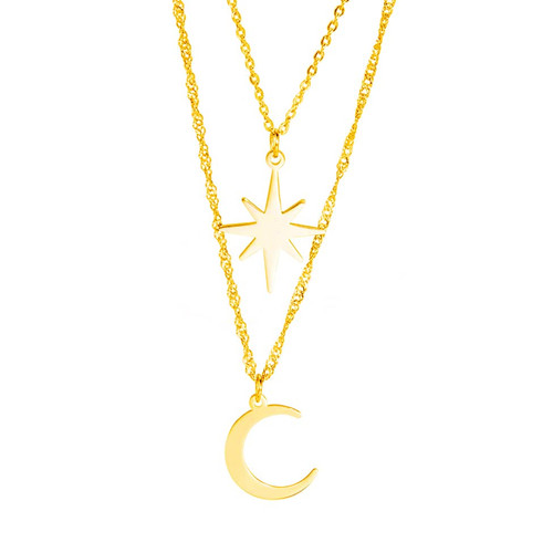 EUEAVAN Star Moon Charm Pendent Necklace Stainless Steel Fashion Layered Choker Simple Jewelry Detachable Chain for Lover Women Girls Friends EUEAVAN Star Moon Charm Pendent Necklace Stainless Steel Fashion Layered Choker Simple Jewelry Detachable Chain for Lover Women Girls Friends