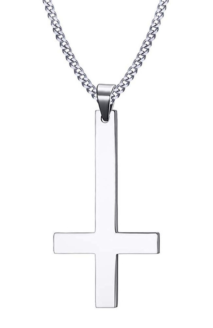 Blowin Polished Stainless Steel Inverted Cross Pendant Upside Down Necklace for Women Men 24 Inch Chain (Silver) Blowin Polished Stainless Steel Inverted Cross Pendant Upside Down Necklace for Women Men 24 Inch Chain (Silver)