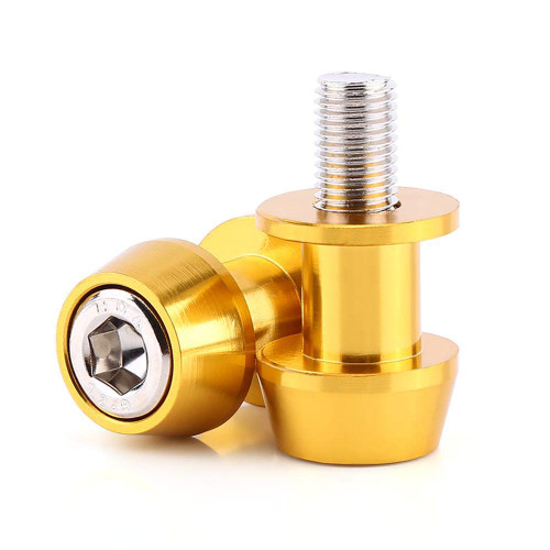 Swing Arm Stand Screw, 8/10mm Motorcycle CNC Aluminium Alloy Swing Arm Spool Sliders Protector Stand Swingarm Bobbins(10MM Gold)