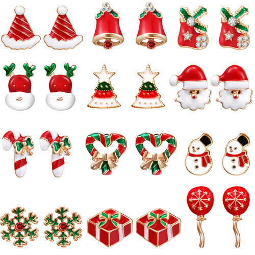 12 Pairs Christmas Earrings Holiday Stud Earrings Set for Women Girls Thanksgiving Xmas Jewelry Dangle Earrings