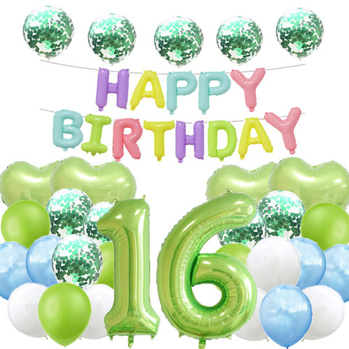 Sweet 16th Birthday Balloon 16th Birthday Decorations Happy 16th Birthday Party Supplies Green Number 16 Foil Mylar Balloons Latex Balloon Gifts for Girls,Boys,Women,Men