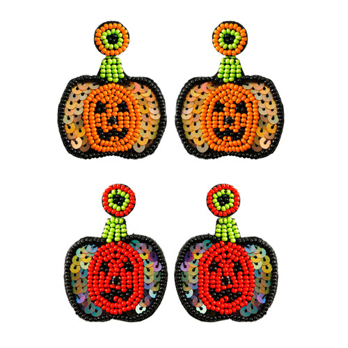 Halloween Earrings Pumpkin Beaded Earrings 2 Pairs Fun Fall Dangle Earrings Holiday Costumes Party Gifts Jewelry Halloween Earrings for Women
