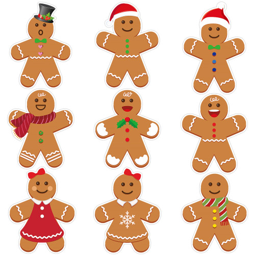 Wonmon 45 PCS Gingerbread Cutouts for Bulletin Board Decoration, Christmas Gingerbread Man Paper Cut-Outs with Glue Dots for Winter Christmas Home School Classroom Bulletin Board Decorations