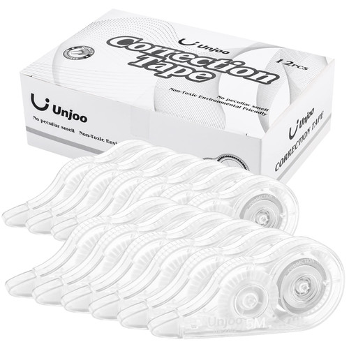 Unjoo Whiteout Correction Tape, Easy To Use Applicator for Instant Corrections Correct Wrong Writing At Any Time, For school, Office (12pack, 5M/196" x 0.2", white)