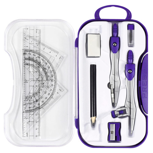 Unjoo Math Geometry Kit Sets 10 Piece Student Supplies with Shatterproof Storage Box,Includes Rulers,Protractor,Compass,Eraser,Pencil Sharpener,Lead Refills,Pencil,for Drafting and Drawings?Purple? Unjoo Math Geometry Kit Sets 10 Piece Student Supplies with Shatterproof Storage Box,Includes Rulers,Protractor,Compass,Eraser,Pencil Sharpener,Lead Refills,Pencil,for Drafting and Drawings?Purple?