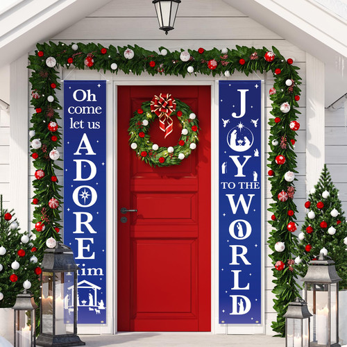 Christmas Nativity Porch Sign Joy to the World Winter Holiday Hanging Banner Flag Holiday Banner Outdoor for Christmas Decorations Door Porch Yard Indoor Outdoor, 71 x 12 Inch (Plain) Christmas Nativity Porch Sign Joy to the World Winter Holiday Hanging Banner Flag Holiday Banner Outdoor for Christmas Decorations Door Porch Yard Indoor Outdoor, 71 x 12 Inch (Plain)