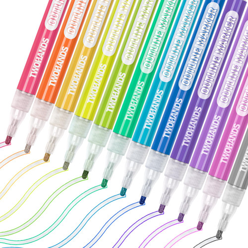 Tomorotec 12 Colors Outline Metallic Markers, Super-Squiggles Self-Outline Double Line Markers for Amateurs & Professionals Illustration Coloring, Sketching, Card Making, Colored Journal Pens for Kids