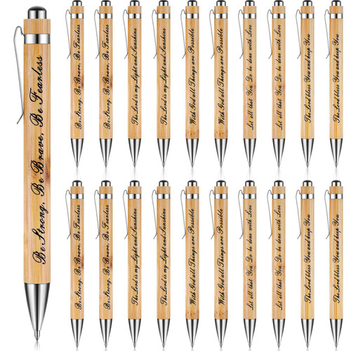 Tinlade 20 Pcs Bible Verse Ballpoint Pen Wooden Ballpoint Retractable Inspirational Bamboo Pen Christian Bible Quotes Motivational Pens Religious Gift for Church Evangelist Pastor Prophetess
