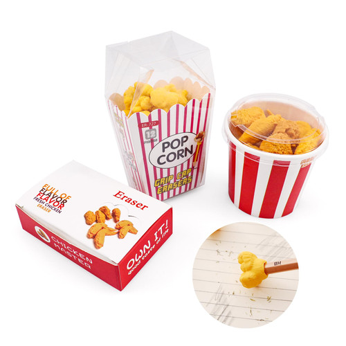 Cute Erasers for Kids, Pencil Mini Erasers Fun Cartoon Bulk Creative Erasers, Novelty Kawaii Popcorn Chicken Rubber Back to School Supplies for Students Teachers Prize Gifts Party Favors 27 Pack