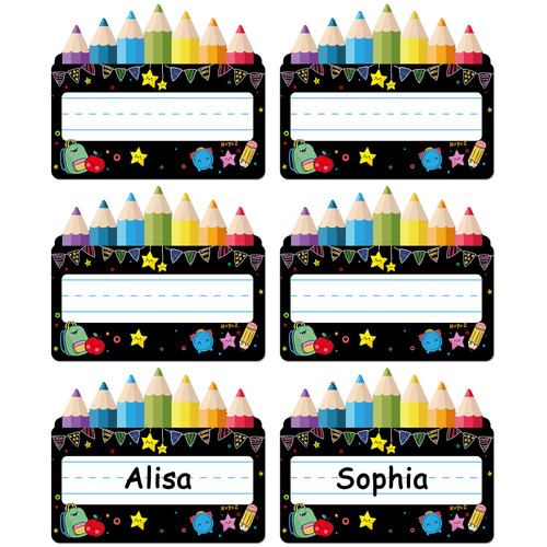 SICOHOME Name Tags Label Sticker 48pcs Name Tags for Kids Classroom Desk Nameplates School Pencils Name Label Stickers Decorative Desk Labels Sticker for Students with Perforated Line for Classroom