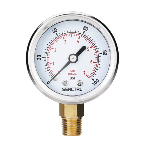 SENCTRL 0-100 Psi Pressure Gauge, 2" Dial Size, 1/4 NPT Lower Mount, Waterproof, Stainless Steel Case, for Water Filter Well Pump Air Tire Low Pressure Test