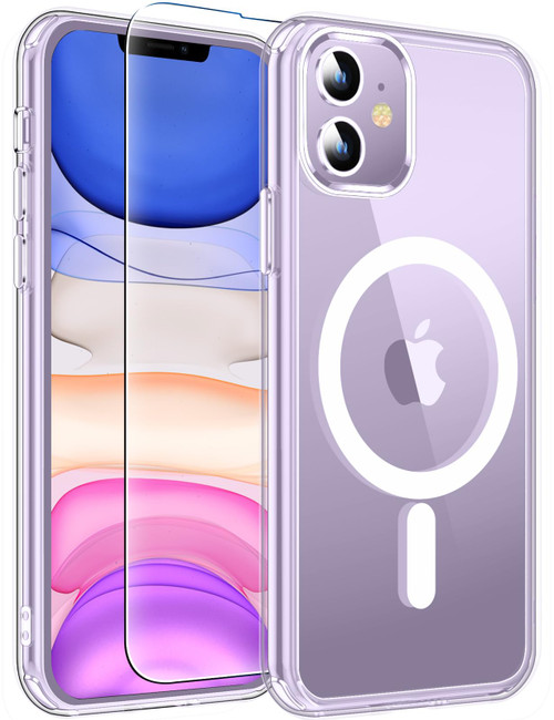 Redpepper Magnetic for iPhone 11 case[Compatible with Magsafe][Tempered Screen Protector][Non-Yellowing] Slim Shockproof for iPhone 11 Phone case Cover 6.1 Inch-Clear