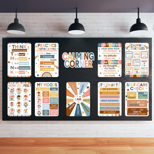 10 Pcs Calming Posters Emotion Chart for Kids Feeling Management Posters Back to School Calming Strategies Bulletin Board Set for Preschool Kindergarten Elementary School Decor (Multicolor)