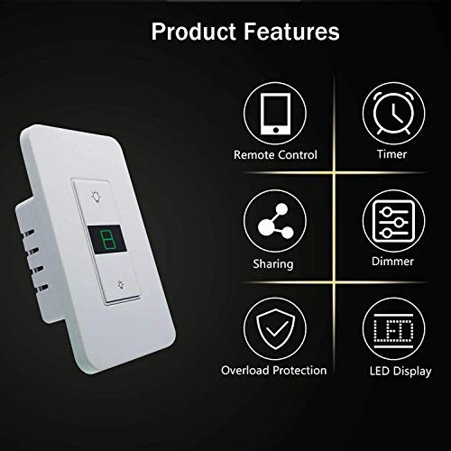 Ryosva Smart Dimmer Switch, Dimmable Wi-Fi Light Switch Compatible with Alexa and Google Home, Dim and Schedule Lighting from Anywhere, No Hub Required [Single-Pole Only, Neutral Wire Reuiqred]