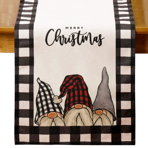 MADLYN RHUE Christmas Table Runner, Christmas Gnome Runner Long for Dining Table Buffalo Plaid Xmas Decorative Table Runner for Seasonal Winter Kitchen Home Indoor and Outdoor Decoration (13x72)