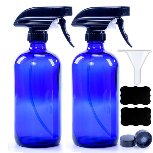 LEWISCARE LC Cobalt Blue Glass Spray Bottles For Cleaning Solutions,Water Spray Bottle For Hair,16oz Refillable Container For Essential Oils, Aromatherapy, Mist & Stream Trigger Sprayer(2 Pack)