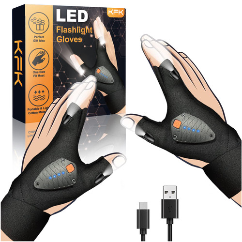 KFK Father's Day Gifts, Rechargeable LED Flashlight Gloves, Best Dad Ever Gifts from Wife,Son,Dad Gifts for him,Cool Tools for Men,Fishing, Birthday Gifts for Men, Women,Him,Dad,Grandpa,Husband